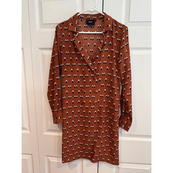 Object by Vero Moda Burnt Orange Geometric Shirt Dress – Size 8 - Picture 3 of 8
